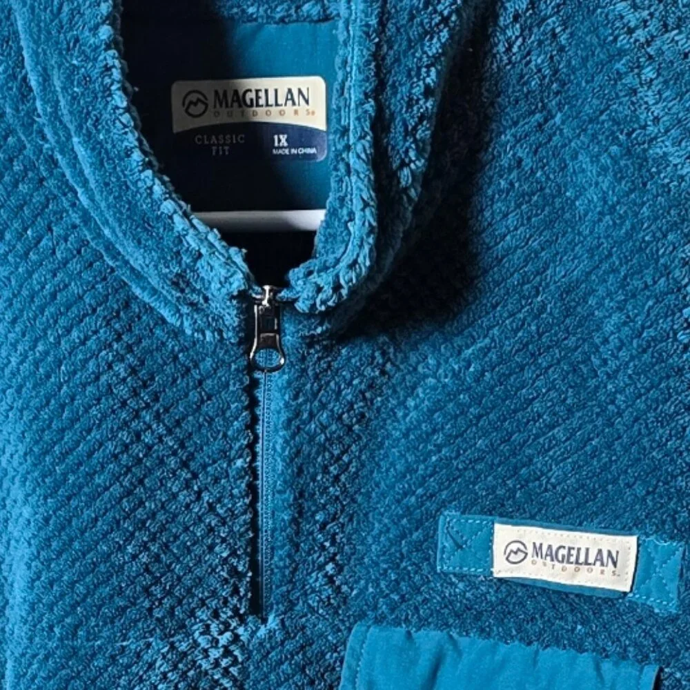 Magellan Outdoors Fleece Pullover Mens 1X Teal Quarter Zip Fishing Jacket